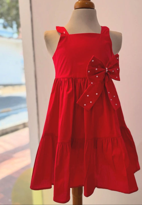VESTIDO NIÑA MOÑO ROJO