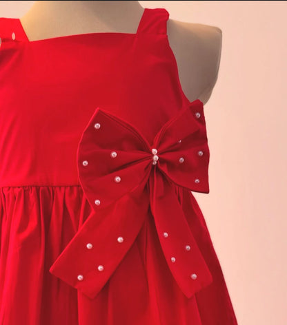 VESTIDO NIÑA MOÑO ROJO
